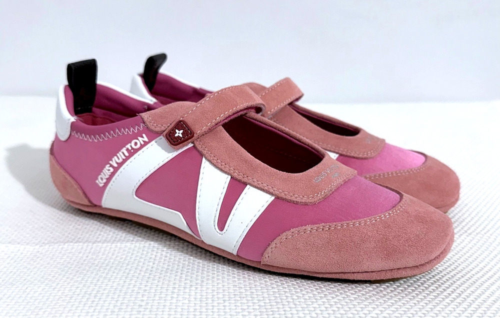 Louis Vuitton Trainer Sneakerina Mary Jane Womens Shoes 38 Pink White Logo NWB